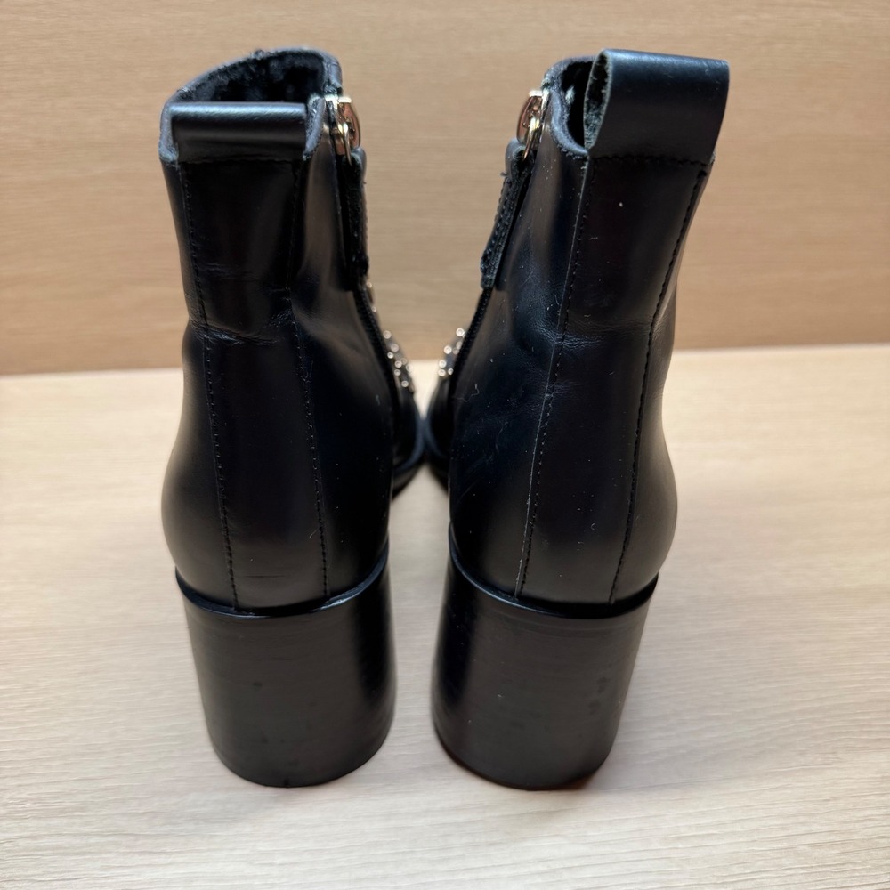 Kelsi Dagger Brooklyn Black Leather Studded Ankle Boots 7.5 Block Heel Booties - Picture 4 of 8